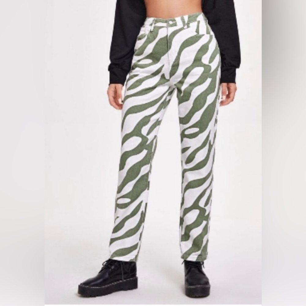Shein Green Zebra Jeans